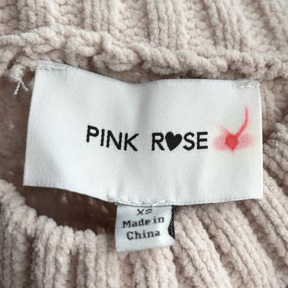 🆕 Pink Rose Blush Chenille Waffle Knit Oversized Sweater XS Cozy Ribbed Hem Chic - Picture 13 of 17